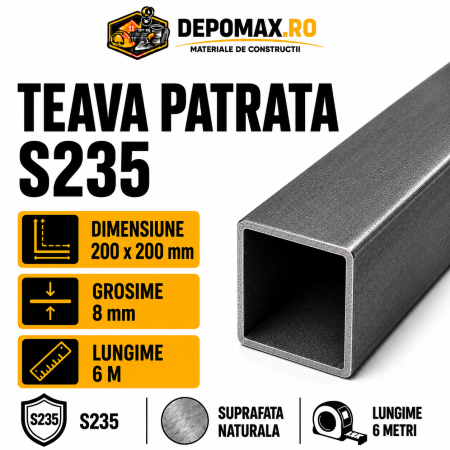 Teava patrata 200 x 200 x 8 mm, 6 metri
